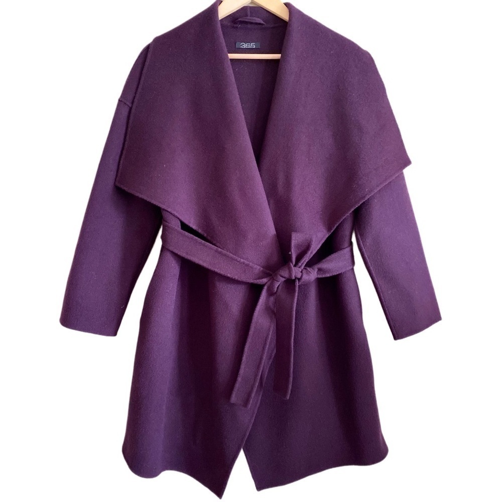 Fleurette 365 Wool Cashmere Blend Oversized Waist Tie Wrap Style Jacket Size S